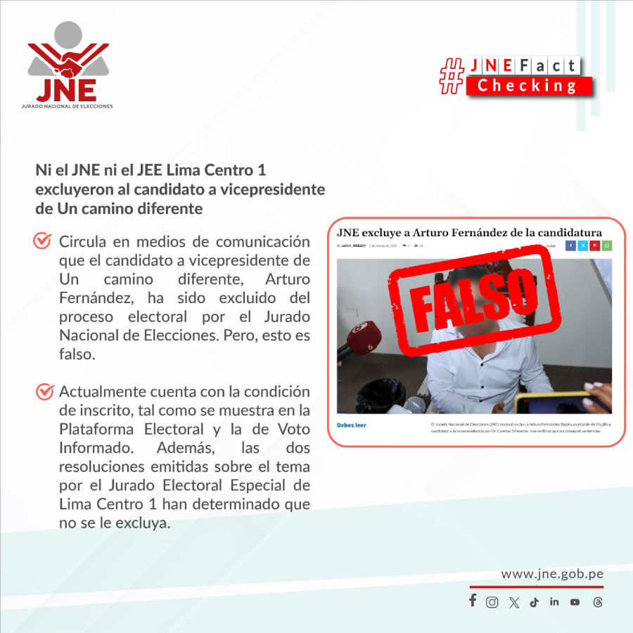 Imagen Ni el JNE ni el JEE Lima Centro 1 excluyeron al candidato a vicepresidente de Un
                    Camino Diferente